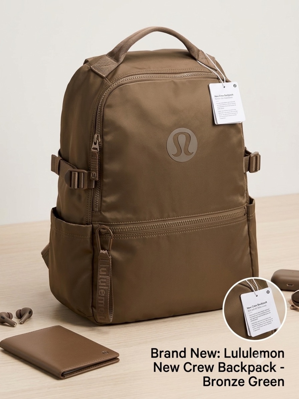 New with Tag Crew bronze brown Backpack Lululemon hi Logo